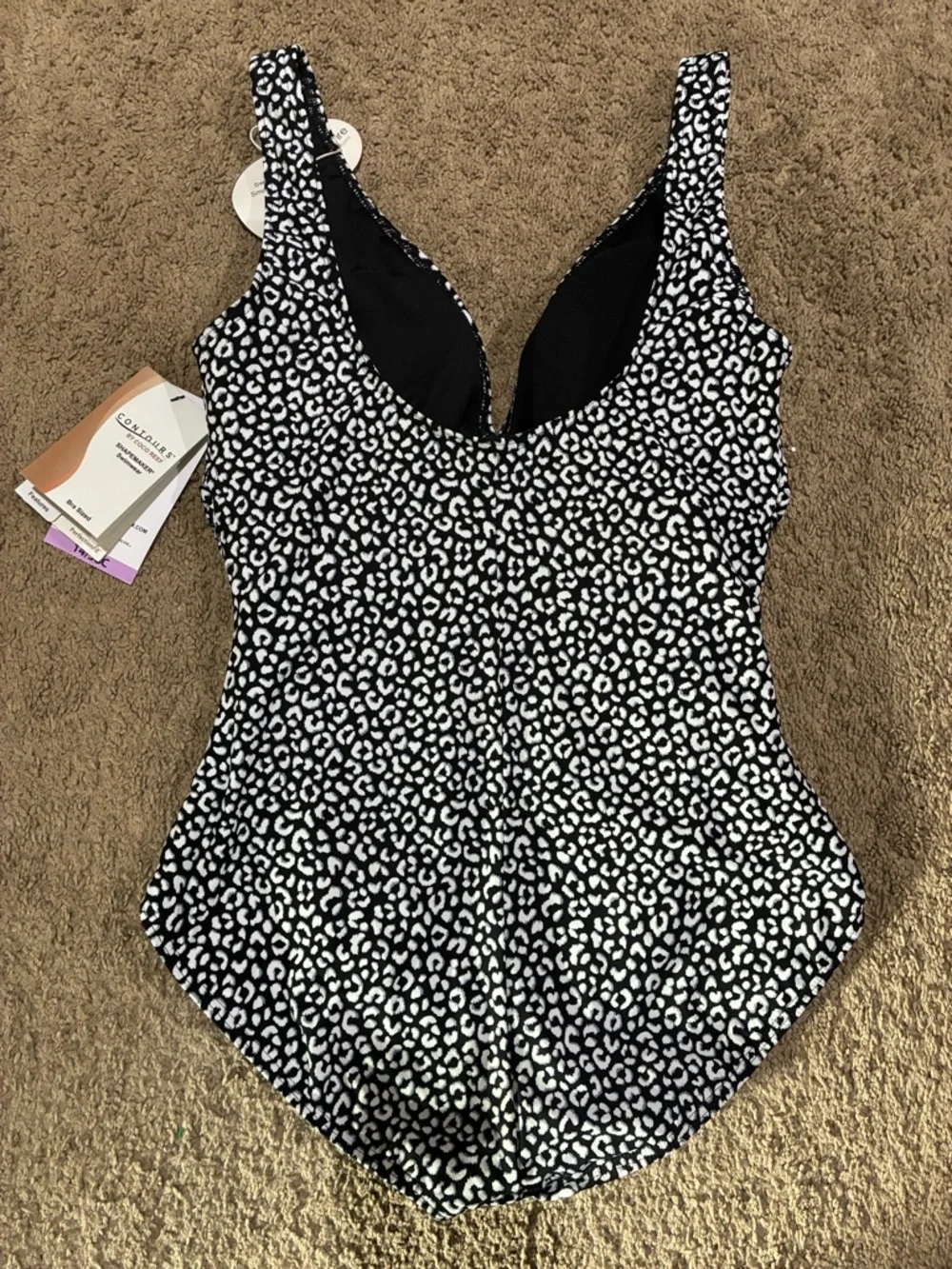 COCO REEF Contours Black Villa Cheetah Solitaire V-Neck Shapewear Swim Sz 14/38C - Picture 6 of 14
